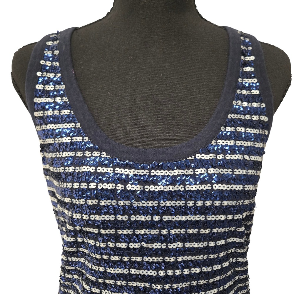 Banana Republic Womens True Navy Blue Striped Sequin‎ Tank Top Small 685765-00